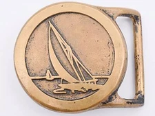 Solid Brass Valleau Studio Sailing Yacht Boat Vintage Belt Buckle
