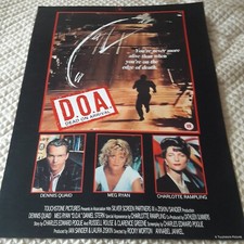 D.O.A Dead on Arrival &ndash; Dennis Quaid Meg Ryan - 1980's video poster - 33" x 23"