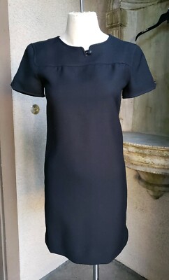 Vtg COURREGES PARIS black wool mod mini dress XS/S