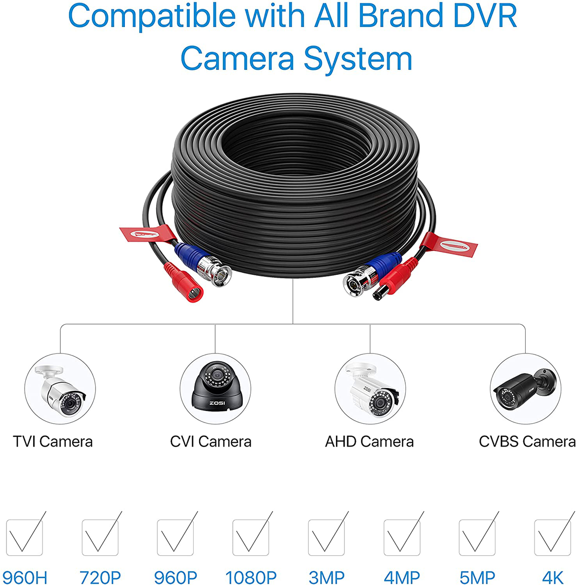 Home Camera Cable Wennow 4K 8K CCTV Cable 4K/8K Premium 4x100ft Video Power Cable For ...