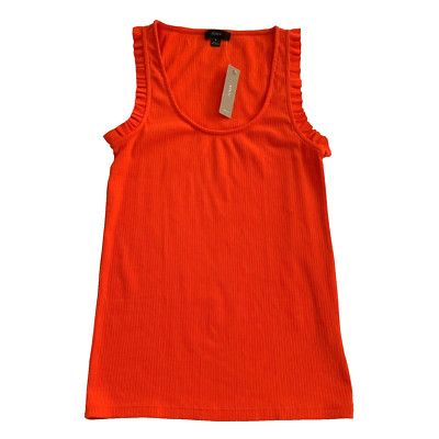 NWT J Crew Ribbed Ruffle Sleeve Scoop Neck Tank Top Tomato Red