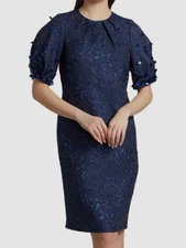 $540 Rickie Freeman for Teri Jon Women's Blue Sequined Puff-Sleeve Dress Size 6