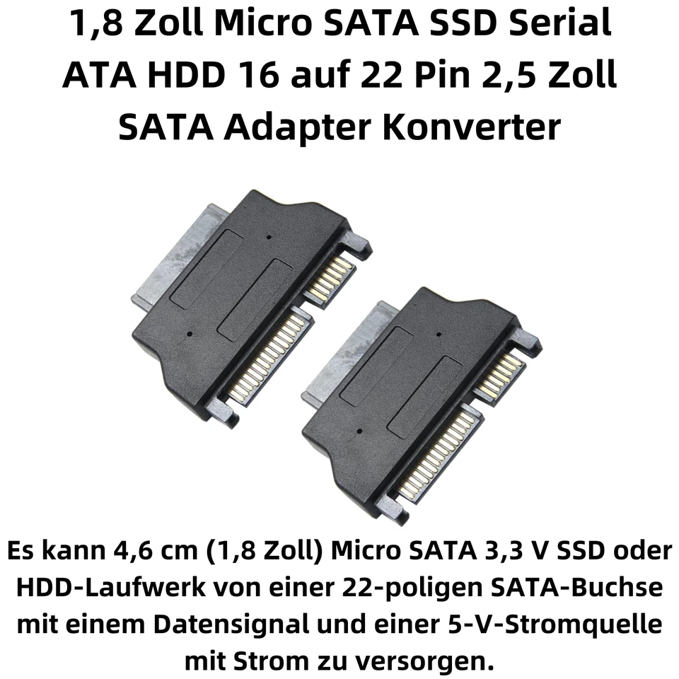 N08 1.8" Micro SATA 7+9 16Pin auf 2.5" SATA 7+15 22Pin SSD Festplatte Stecker Ad - Bild 2 von 4