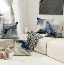 Navy Blue and Gold Marble Pillow Covers, 4pc, 18x18