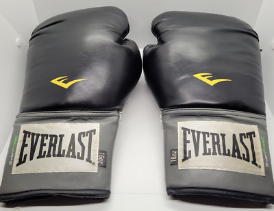 Everlast Boxing Gloves Black 16 oz Pro Style Training Elite Cardio Ever Fresh