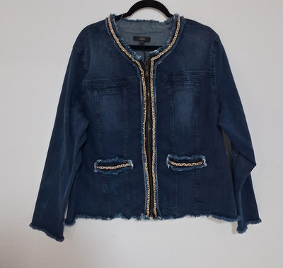 OVS WOMEN S JEAN JACKET GOLD CHAIN EMBELLISHMENT SIZE 51 Color Blue