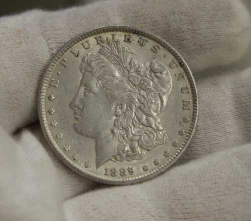 1889 US Morgan Silver Dollar $1 AU (Cleaned)