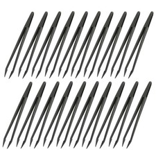 Auniwaig 20pcs Precision Plastic Tweezers, Slant Point Black 02,