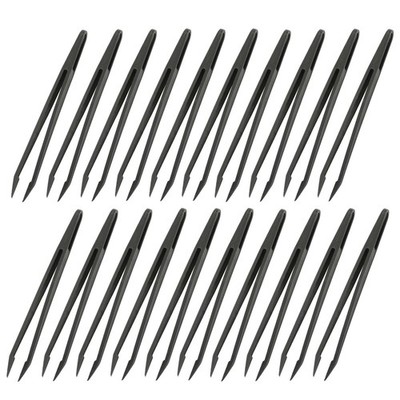 Auniwaig 20pcs Precision Plastic Tweezers, Slant Point Black 02, 