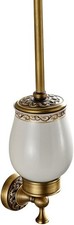 Antique Brass Toilet Brush Holder Retro Toilet Brush Organizer with Ceramic Cup