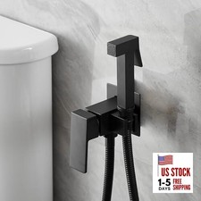 Warm Water Bidet Sprayer Faucet for Toilet with Hot and Cold Square- Black