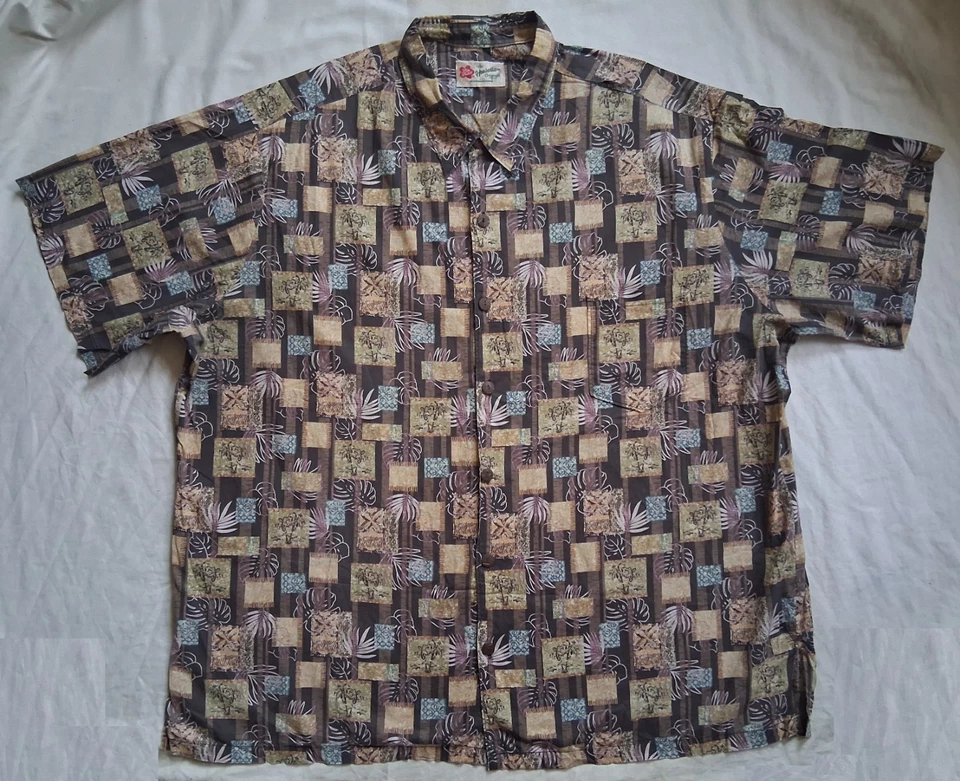 Brown Floral Short Sleeve Hawaiian Aloha Shirt - 4XL Mens Beach Hilo Hattie USA - Image 2 of 4