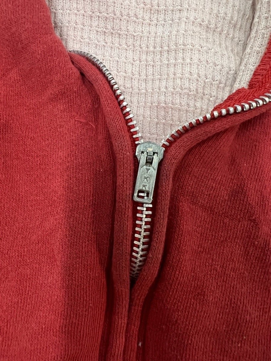 Vintage 60s Thrashed Faded Thermal Zip Up Hoodie Red, Double Face