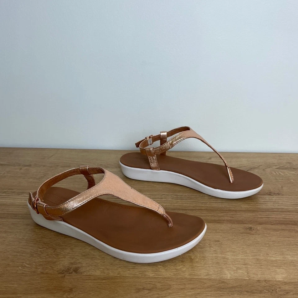 Sandalias FitFlop Lainey Correa en T Tanga Cuero Dorado Rosa Talla 6 Metálicas Foto 3 de 4