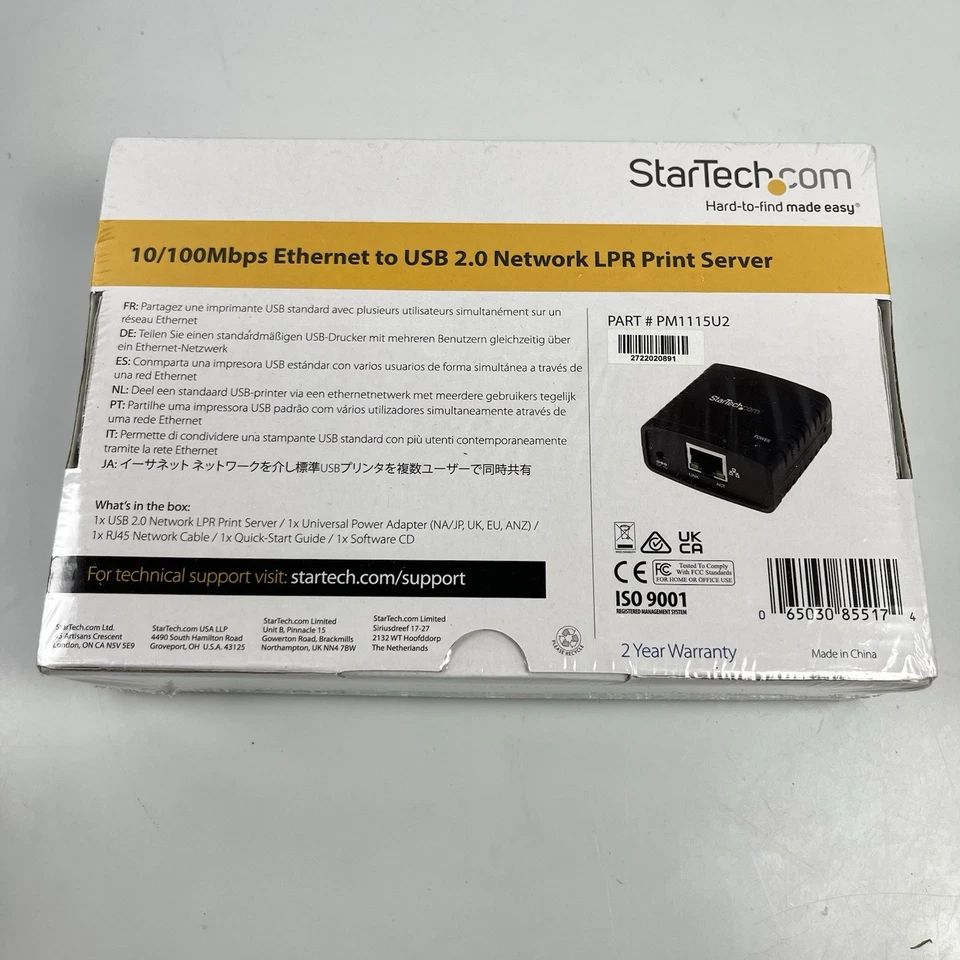 StarTech PM1115U2 Ethernet to USB LPR Print Server 10/100Mbps New Sealed - Image 2 of 4