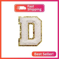 4Pcs White Chenille Letter, 2.2" Iron on Letters Patches, Chenille Letter Patche