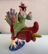 Large vintage Mexican witch bruja on rooster by GERARDO ORTEGA 18" tall