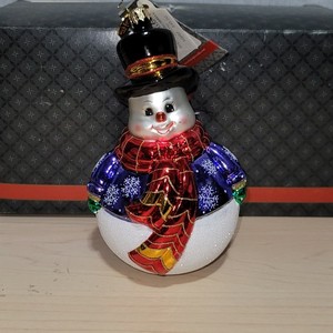 Christopher Radko Rolly The Snowman Christmas Glass Ornament New In a Box 6”