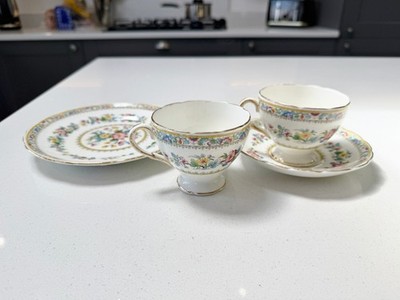 VINTAGE FOLEY PORZELLAN MING ROSE ENGLISH BONE TEETASSE UNTERTASSE TELLER SET FLORAL GOLD