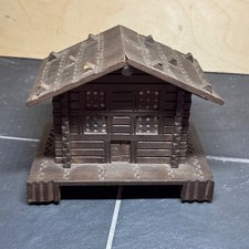 Vintage Swiss Wood Chalet Music Box Jewelry Chest Made in Switzerland Carved