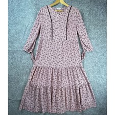 Madewell Dress Small Pink Purple Floral Ruffle Peasant Velvet Trim Tiered Bow