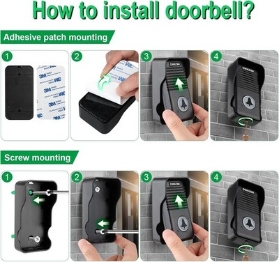 Wireless Doorbell Intercom System Wireless Doorbell & Intercom System – 984ft Range, 2-Way Voice, 4 Volume Levels, Rechargeable, Waterproof IP44, For Home, Classroom & Office (Black