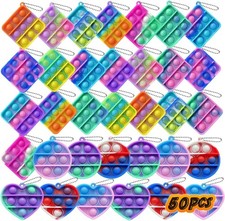 12 pcs Random Color Mini Squeeze Pop Bubble Fidget Sensory Toys, Mini Keychai...
