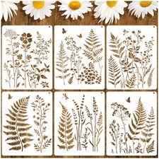 6 Pack Large Wildflower Wall Stencils - Reusable Floral  Leaf Painting Template