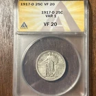 1917-D Type 1 Standing Liberty Quarter ANACS VF-20  FREE Shipping