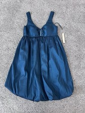 NWT! Vintage I SSUE Dark Teal Sleeveless V Neck Bubble Hem Pleated Dress Size 4