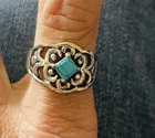 Vintage Avon Sterling Silver Ring Open Work w Turquoise Accent