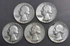 Lot of (5) Pre 1964 Washington Quarters  90% Silver 39P - 52S - 54S - 57D - 58D