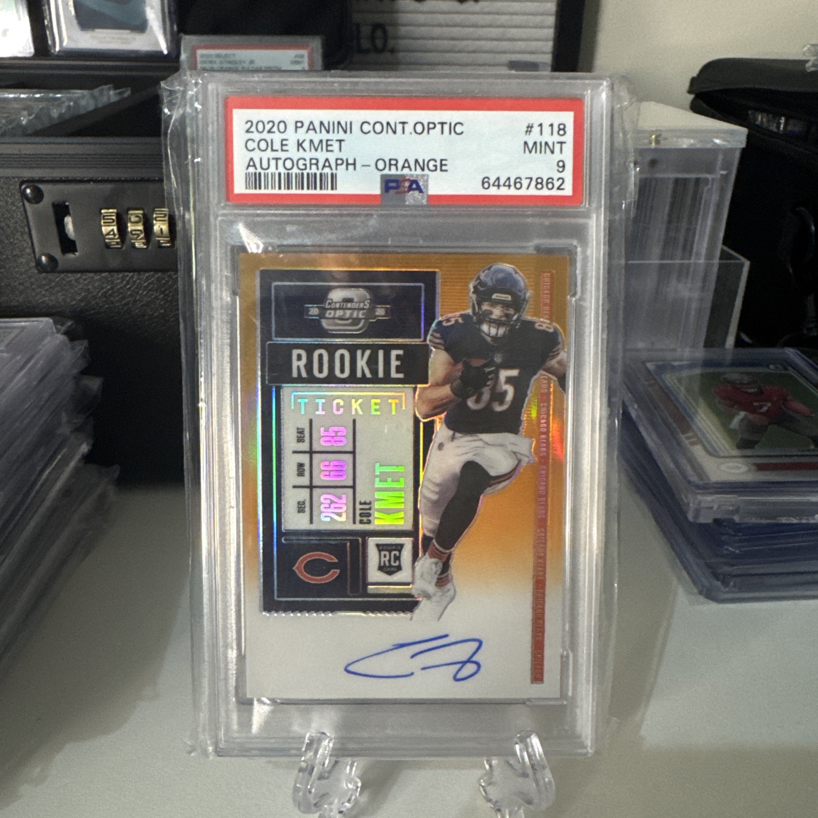 Cole Kmet 2020 Panini Contenders Optic Rookie Ticket Auto Orange 01/50 FOP
