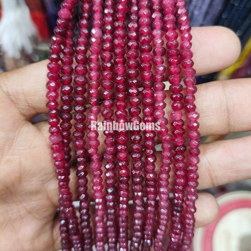 925 Sterling Silver Ruby Faceted Rondelle Beads 4mm Faceted Ruby Beads, Gemstone