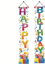 2 Pcs Colorful Birthday Party Decoration Porch Sign Door Banner Happy Birthday H