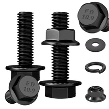 5 Sets M10-1.5 x 35mm Flange Hex Bolts Nuts Washers Black Zinc Alloy Steel 10.9