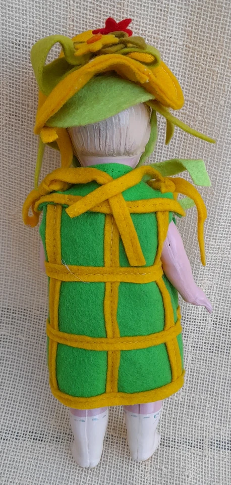 Mini bambola celluloide anni 40 vintage capelli sagomati 18 cm - Immagine 4 di 4