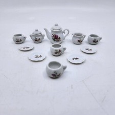 Floral Porcelain Miniature Tea Set Pink Doll Size 13 Piece Set 3.25 in