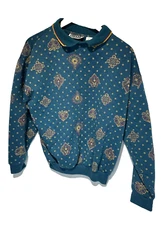 Vintage 90s Gitano Women's Top Sweater Large Quilted Forest Green Granny Core