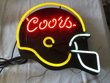 Rare COORS BEER Black/Gold/Red FOOTBALL HELMET Shape NEON Bar SIGN Light 18
