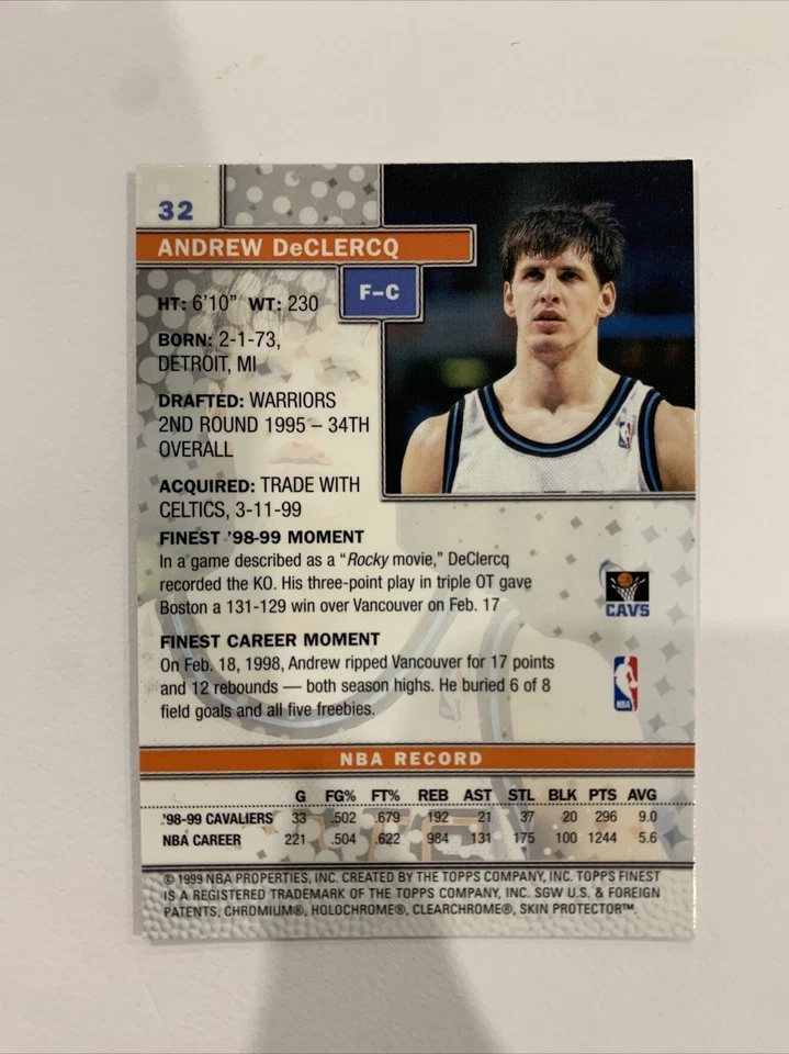 1999 Finest Andrew DeClercq #32   Cleveland Cavaliers - Image 2 of 3
