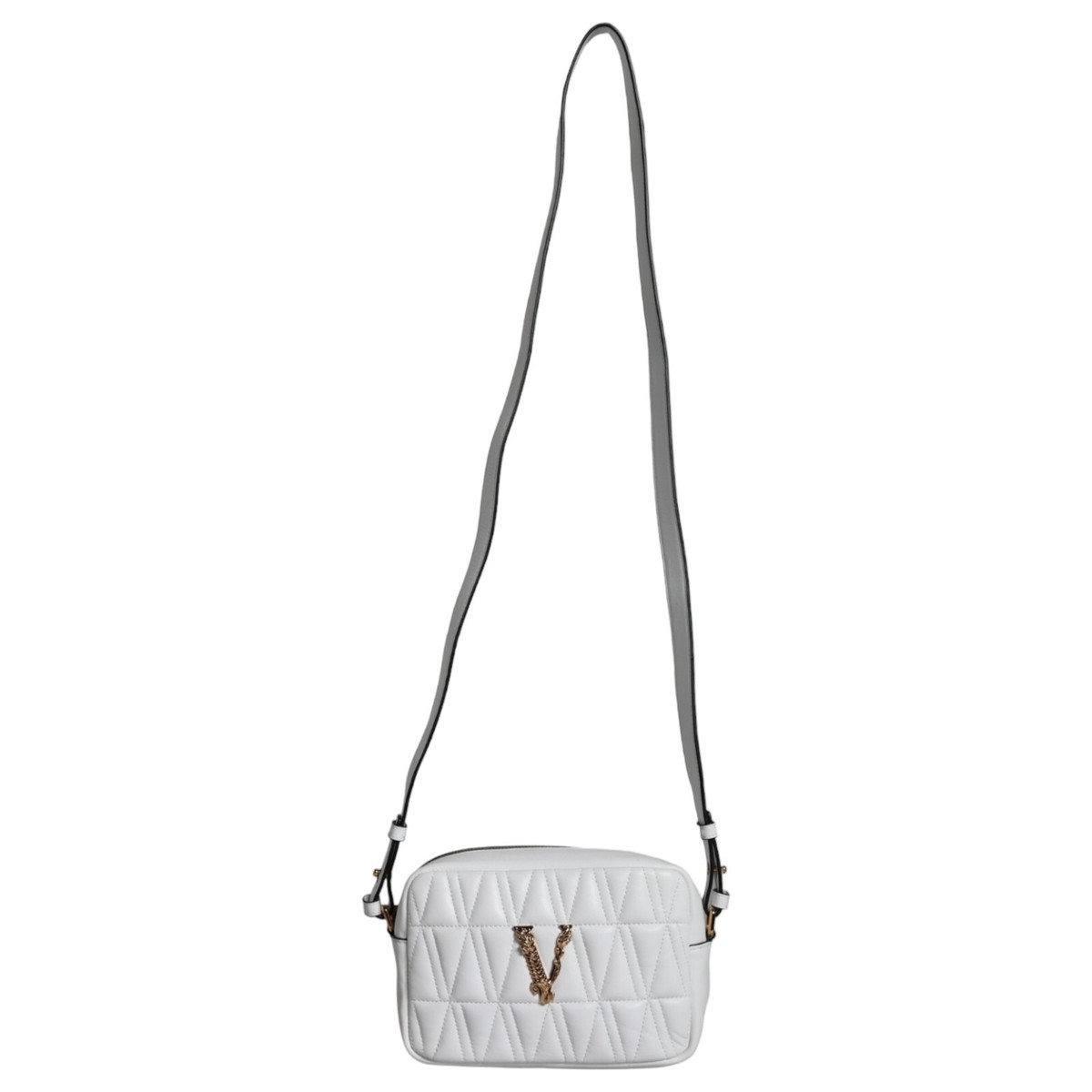 VERSACE Bag White Quilted Nappa Leather Crossbody Shoulder