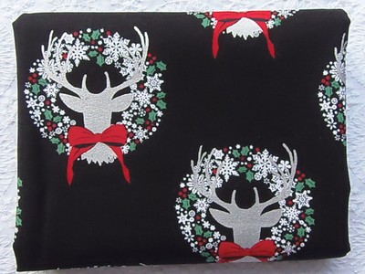 RARE & OOP Maker's Holiday Fabric STAG HEAD DEER WREATHS WINTER SPARKLE *FQ*
