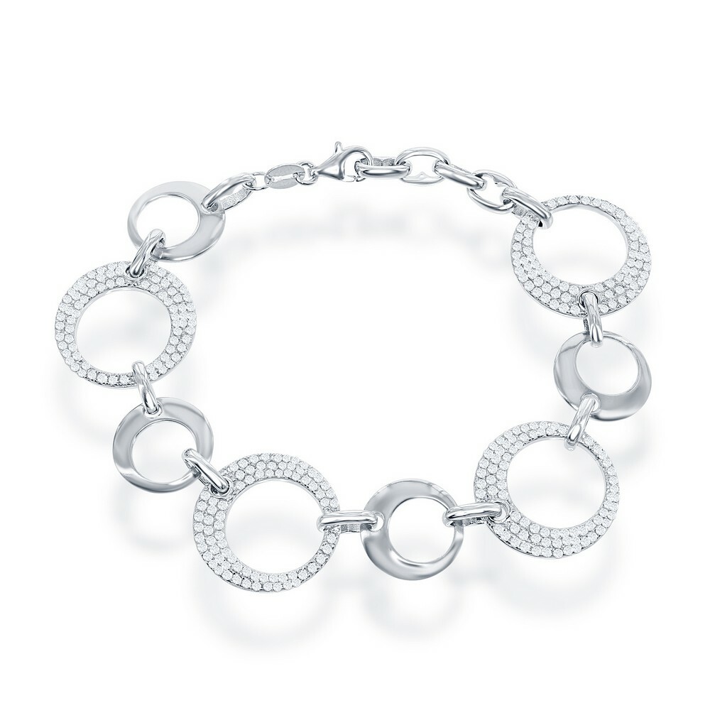 Sterling Silver Alternating Shiny and CZ Open Circle