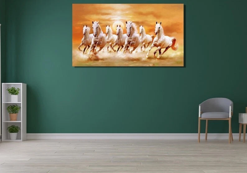 7 Running Horses Poster, Seven Running White Horse Animals Poster Wall Decor - Image 4 of 4