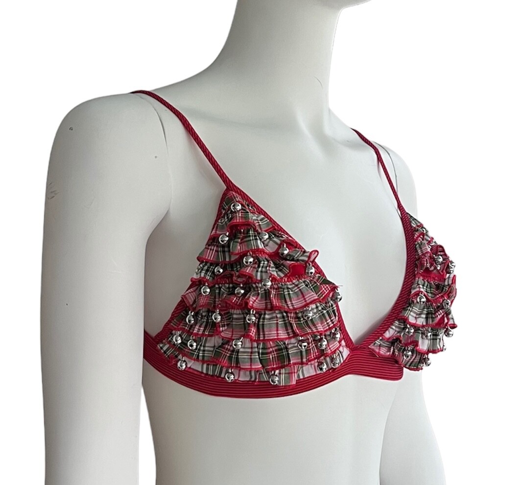 Victorias Secret Bra Christmas Jingle Bells Unlined Bralette Red Plaid M  NWT