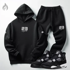 Men's Black Hoodie Joggers Sweatsuit 23 Legend Matches Air Jordan 4 Thunder