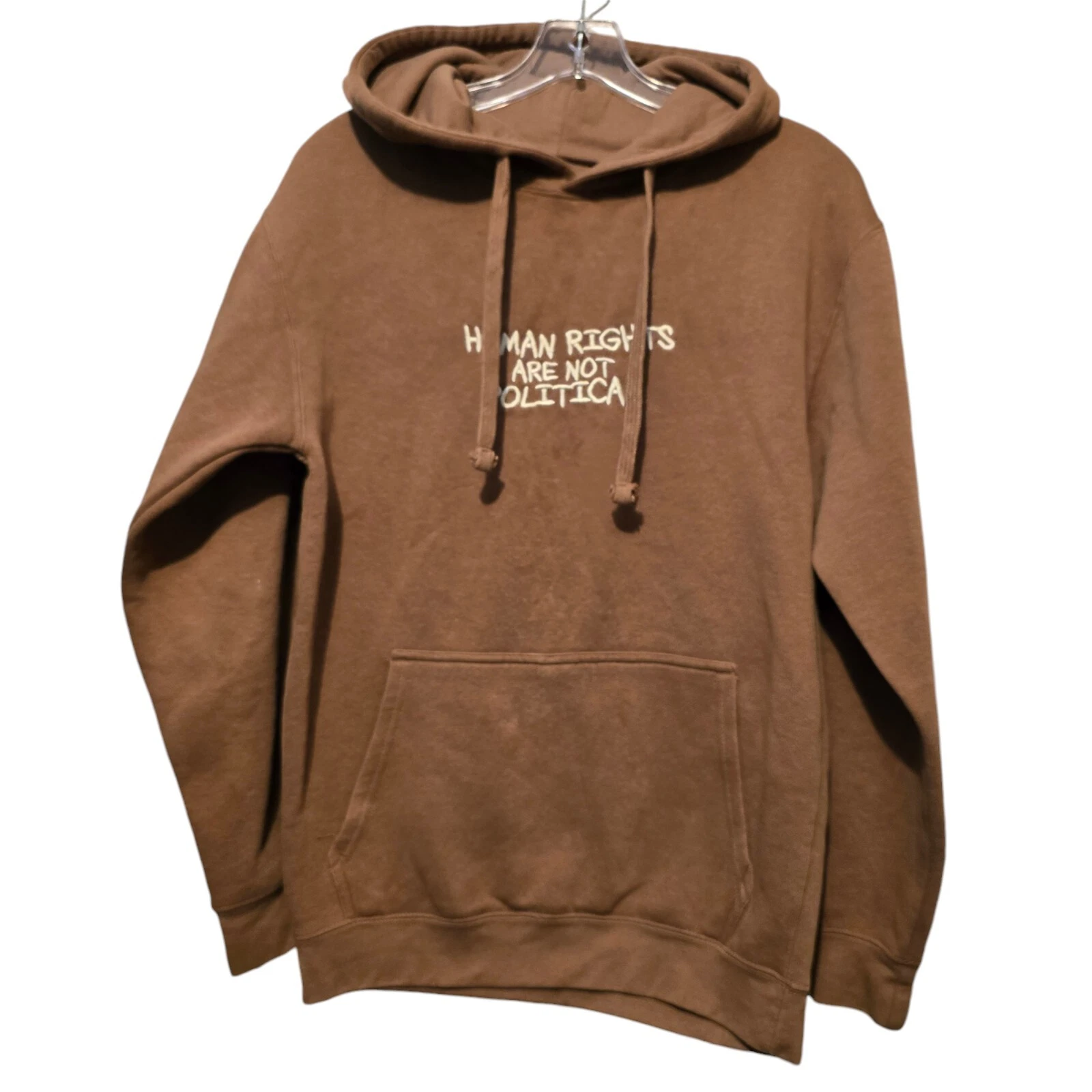 Wear The Peace "Human Rights" Hoodie SM Embroidered Brown Pocket Gorpcore Grunge