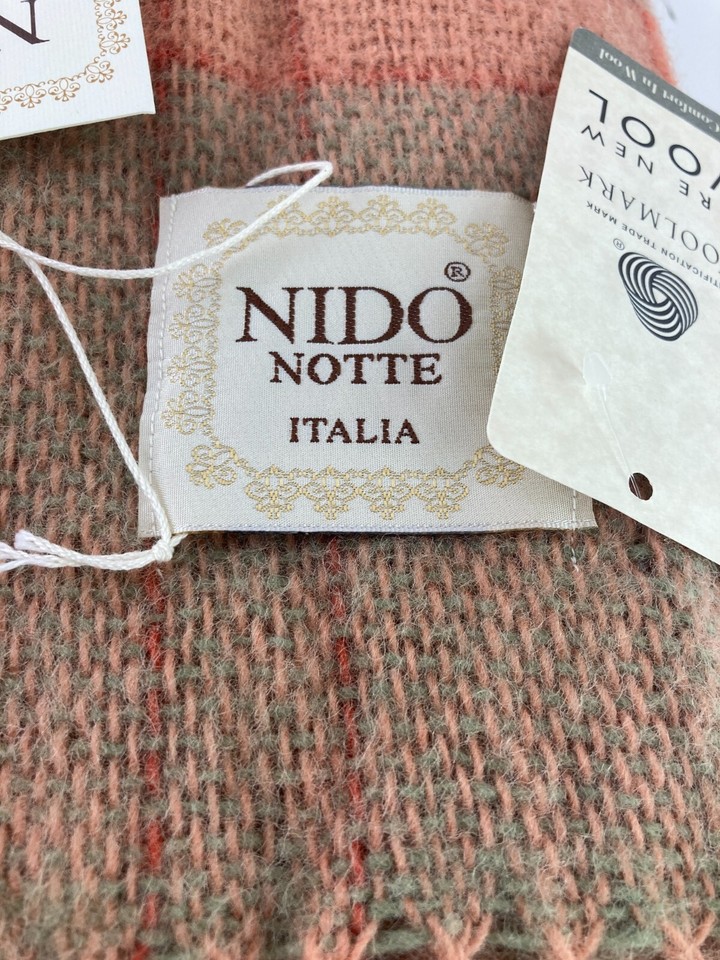 Nido Notte Italia Plaid 100 Wool Throw Blanket Fringe 51" x 67" Made