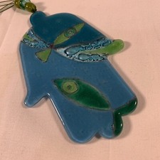 Glass Hamsa Hand Evil Eye Blessing Wall Decor Hand Crafted Hanging Art Piece